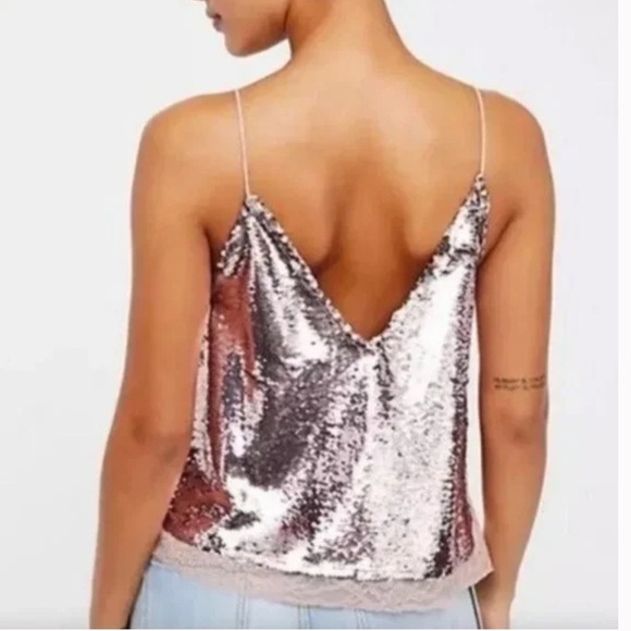 Free People Pink Swinging Sequins Lace Tank Top small Barbie - Picture 5 of 9
